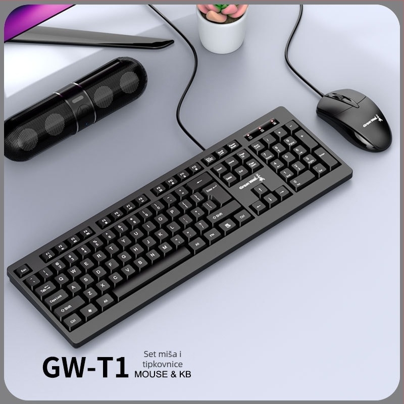 GW-T1 žični set tipkovnice i miša – USB sučelje, 1000dpi optički senzor, za kućnu i uredsku uporabu