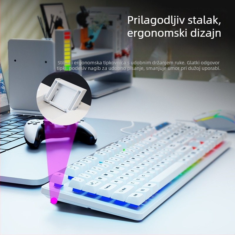 KM2025 komplet tipkovnice i miša - Žično USB, mehanički osjećaj, osvjetljenje, 1800 DPI, ergonomski dizajn, za prijenosno računalo, kućnu upotrebu, gaming i ured