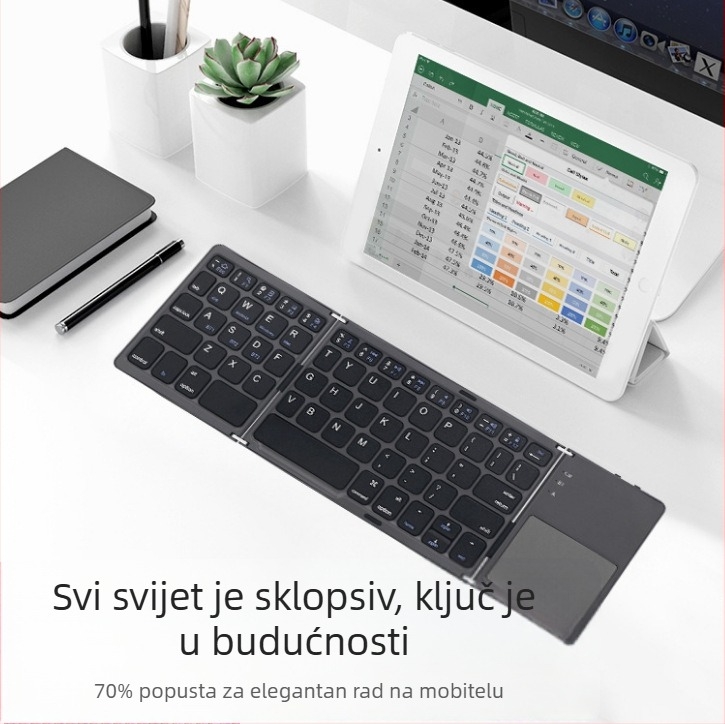 Dodirna sklopiva Bluetooth tipkovnica B033 PLUS – Bluetooth povezivanje, domet 10 m, prilagodba dostupna
