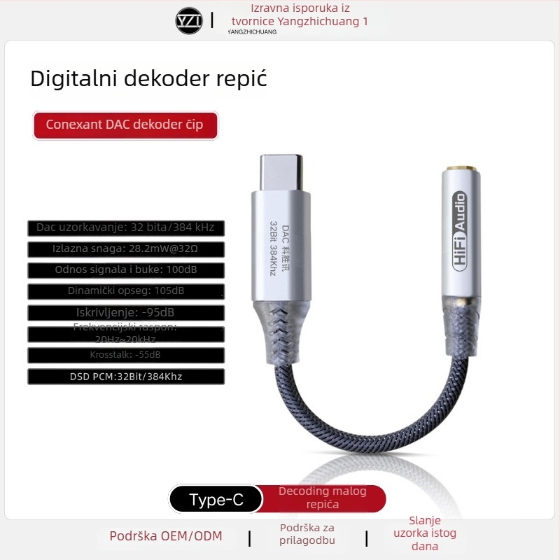 Type-C digitalni DAC adapter kabel za slušalice – Yang Zhi Chuang, model JM, artikl JM, kompatibilan s Androidom i Appleom