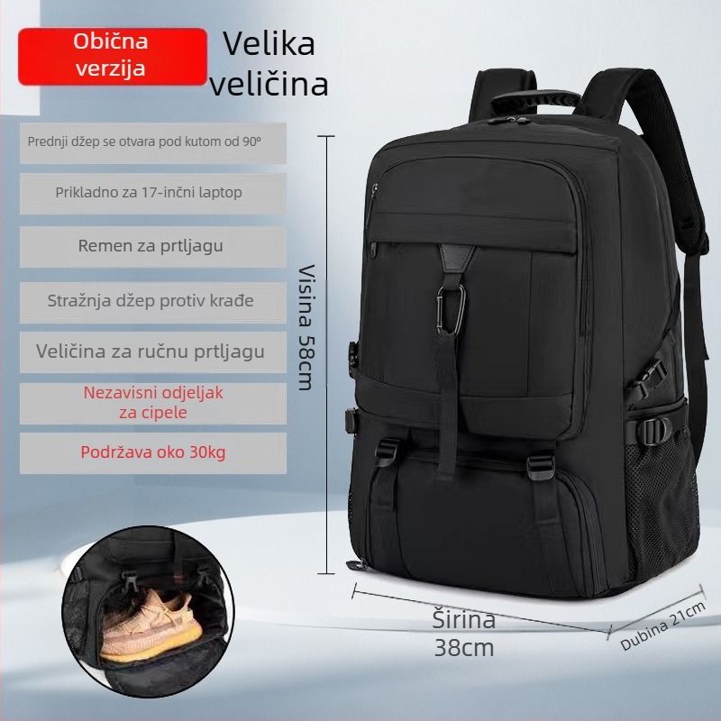 Muški putni ruksak velike kapacitete 56–75 L, vodootporan Oxford materijal, proširivi dizajn, pogodan za 16-inčni prijenosnik, naramenice sa zračnim jastučićima