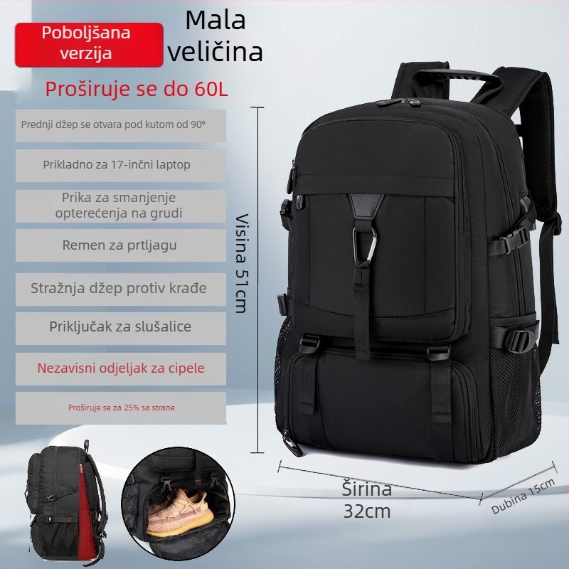 Muški putni ruksak velike kapacitete 56–75 L, vodootporan Oxford materijal, proširivi dizajn, pogodan za 16-inčni prijenosnik, naramenice sa zračnim jastučićima