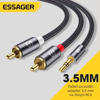 3,5 mm na dualni RCA audio adapter (zlatni konektori; jezgro kabla od aluminijske legure; ROHS; model EYPZJ-MY)