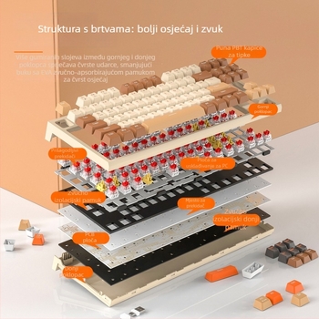 Free Wolf M88 bežično Bluetooth dvostrukog načina mehanička tipkovnica za igre s PBT tipkama, crveni stikovi, vodootporna, 87 tipki