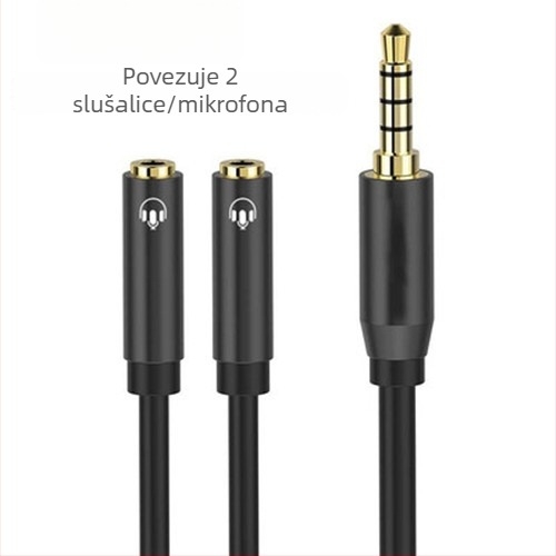 Audio splitter kabel 1–2, binauralni, s jezgrom tin-ovano bakrene žice i vodovima od bakra bez kisika, zlatni utikač