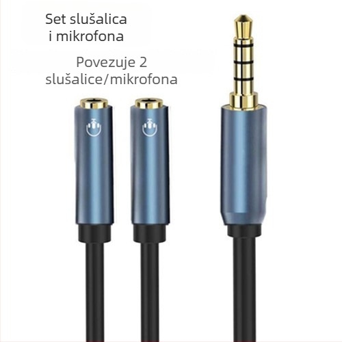 Audio splitter kabel 1–2, binauralni, s jezgrom tin-ovano bakrene žice i vodovima od bakra bez kisika, zlatni utikač