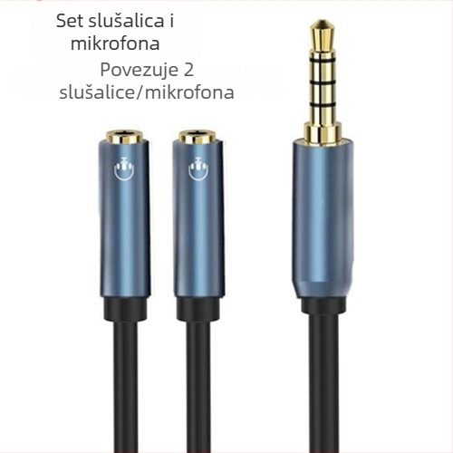 Audio splitter kabel 1–2, binauralni, s jezgrom tin-ovano bakrene žice i vodovima od bakra bez kisika, zlatni utikač