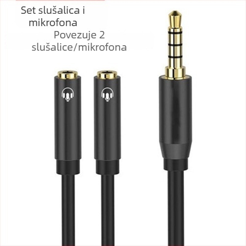 Audio splitter kabel 1–2, binauralni, s jezgrom tin-ovano bakrene žice i vodovima od bakra bez kisika, zlatni utikač