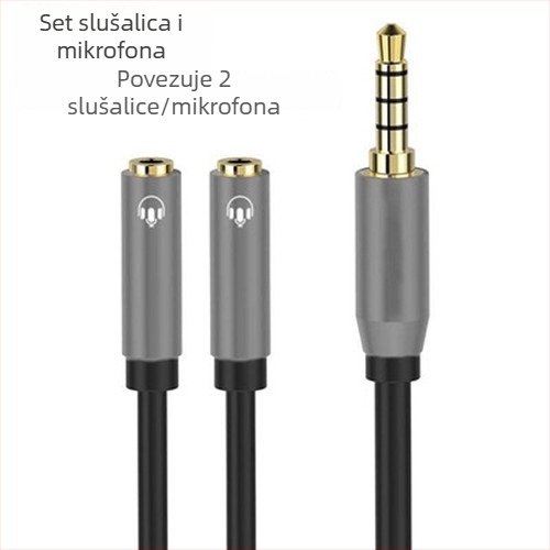 Audio splitter kabel 1–2, binauralni, s jezgrom tin-ovano bakrene žice i vodovima od bakra bez kisika, zlatni utikač