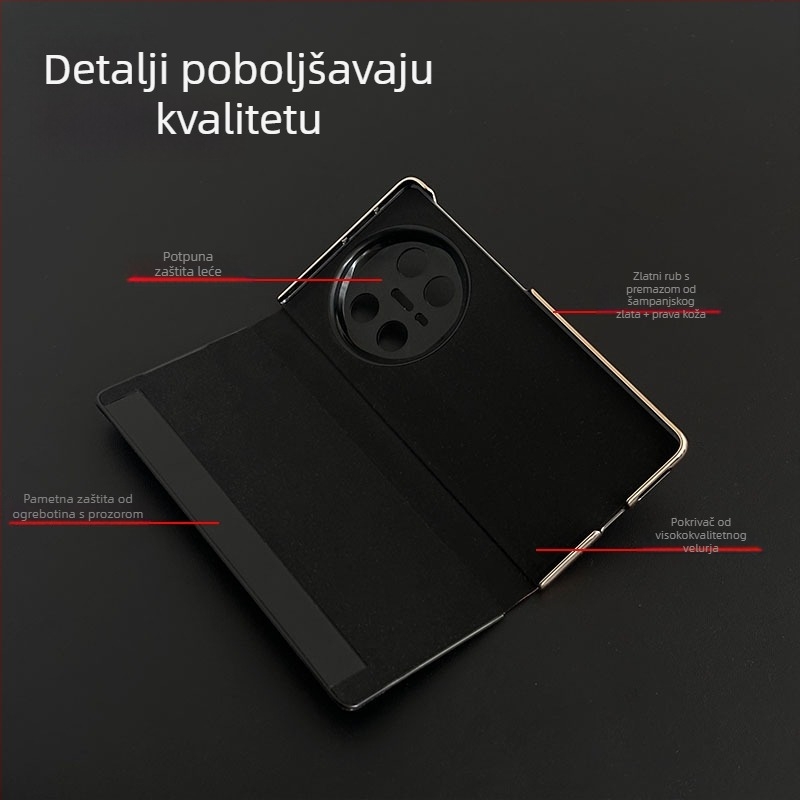 Huawei MateX6 zaštitna maska s punom zaštitom kamere, od prave kože, elektroplatirani završetak, otporna na udarce i padove, disipacija topline