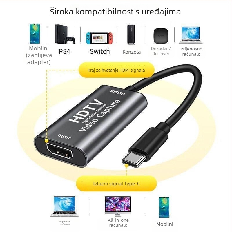 HDMI na Type-C kartica za snimanje videa, USB 3.0, 4K, za PC, mobitel i tablet