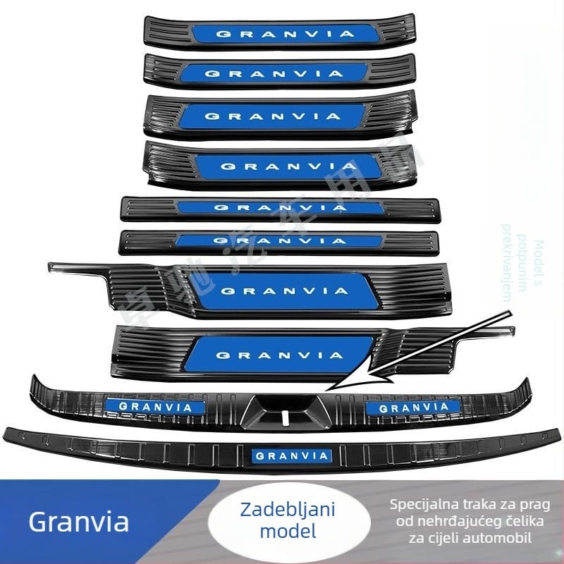 Grevia 22-24 prag traka, pedala dobrodošlice, zaštita prtljažnika, dekorativno nehrđajuće čelik, naljepnica za zaštitu stražnjeg branika