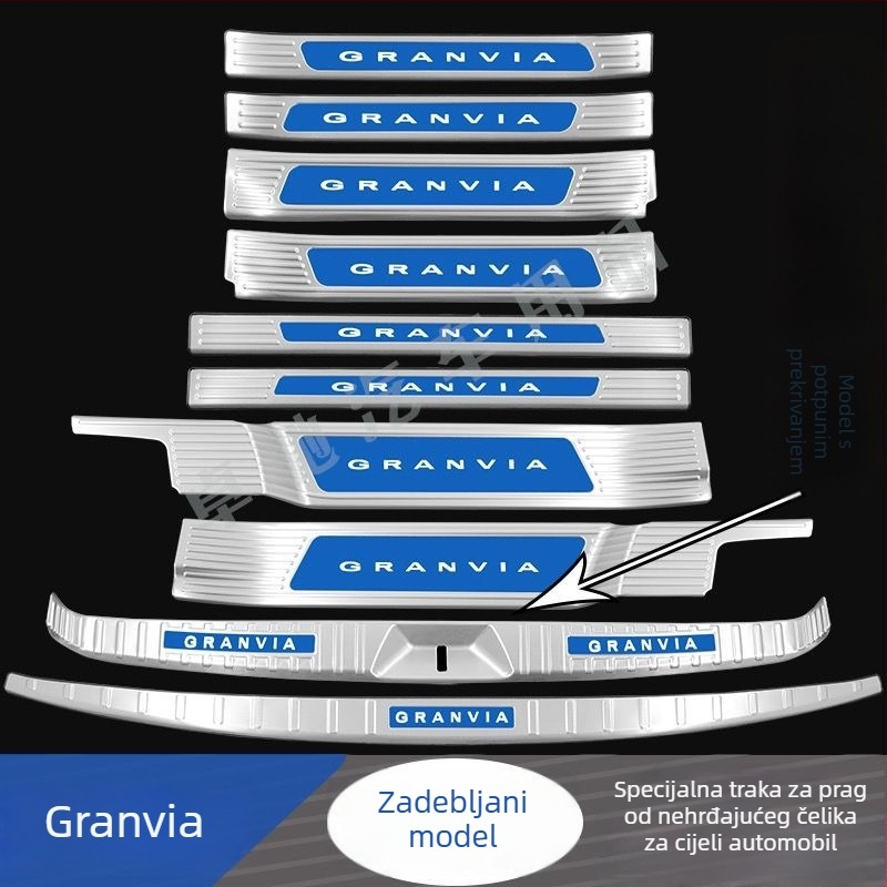 Grevia 22-24 prag traka, pedala dobrodošlice, zaštita prtljažnika, dekorativno nehrđajuće čelik, naljepnica za zaštitu stražnjeg branika