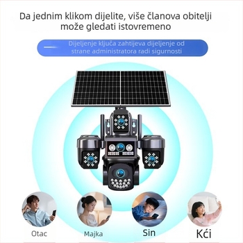 Solarna vanjska kamera s daljinskim upravljanjem putem mobilne aplikacije, HD noćni način snimanja, 5V napajanje, 0.001 lux, -20 do 45°C, vanjska upotreba, funkcija alarma