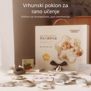 Set za zube i drndalicu za bebe 0–3 godine – silikon + ABS, interaktivna igračka u poklon kutiji za razvoj osjetila i koordinacije ruka-oko