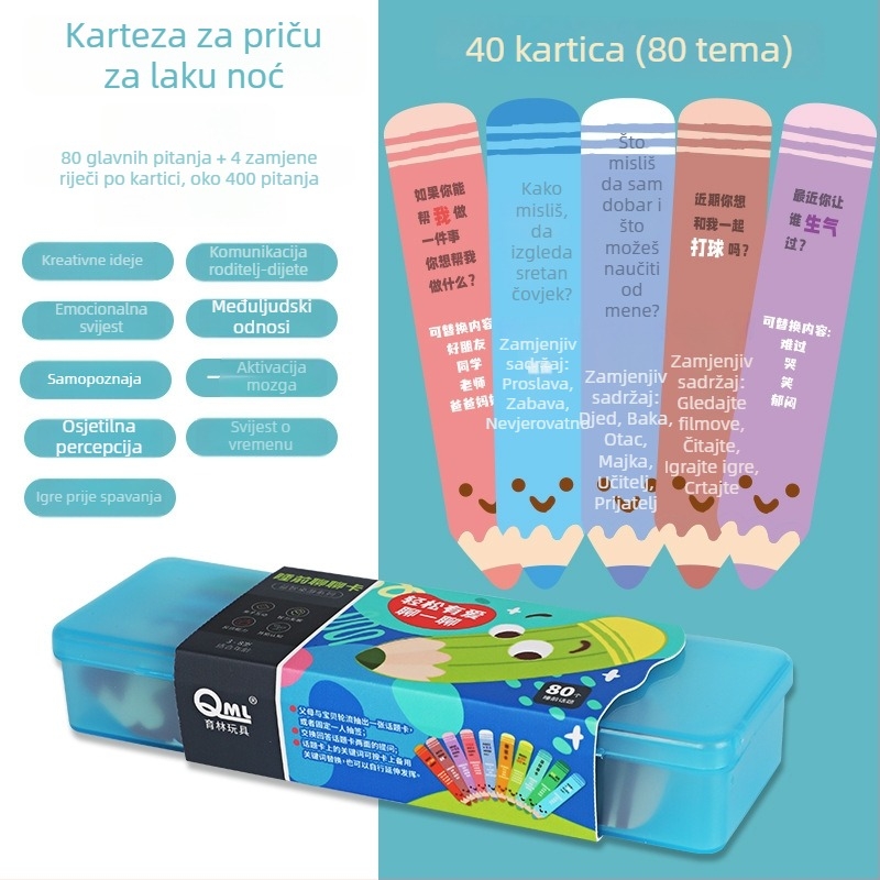 Interaktivna igra s kartama za priču prije spavanja – edukativna fizička igra za djecu 4–6 godina (materijal: plastika; dobna skupina: 4–6 godina; obrazovni tip: Fizika; potiče roditelj- dijete komunikaciju; pakiranje: šarena kutija)