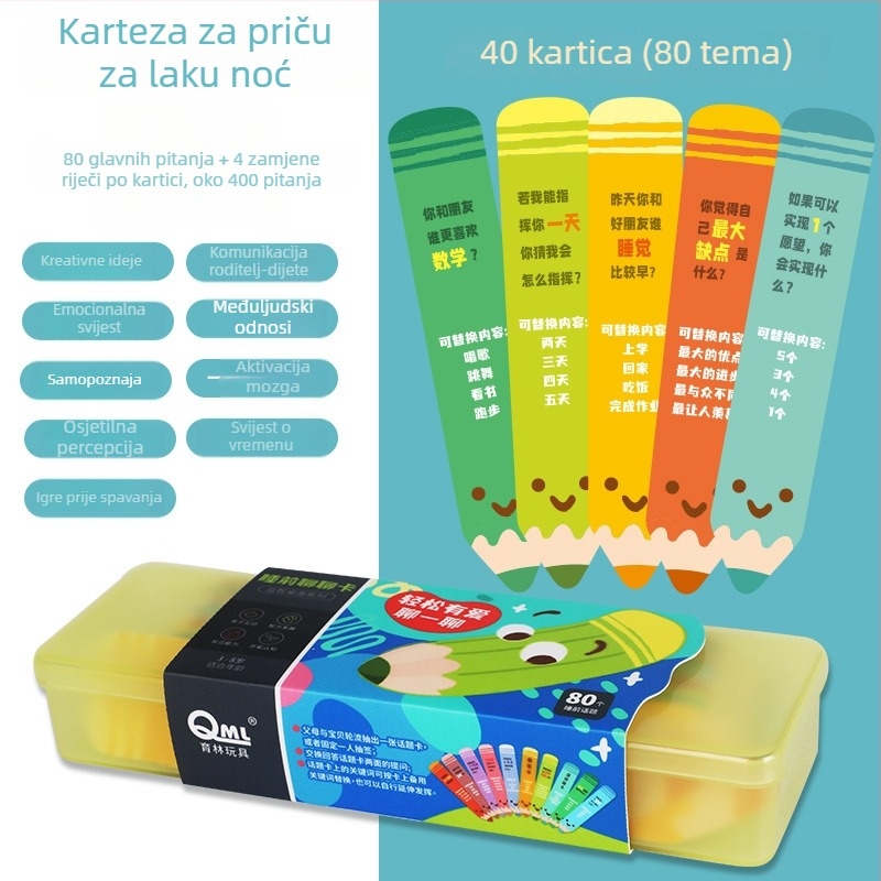 Interaktivna igra s kartama za priču prije spavanja – edukativna fizička igra za djecu 4–6 godina (materijal: plastika; dobna skupina: 4–6 godina; obrazovni tip: Fizika; potiče roditelj- dijete komunikaciju; pakiranje: šarena kutija)