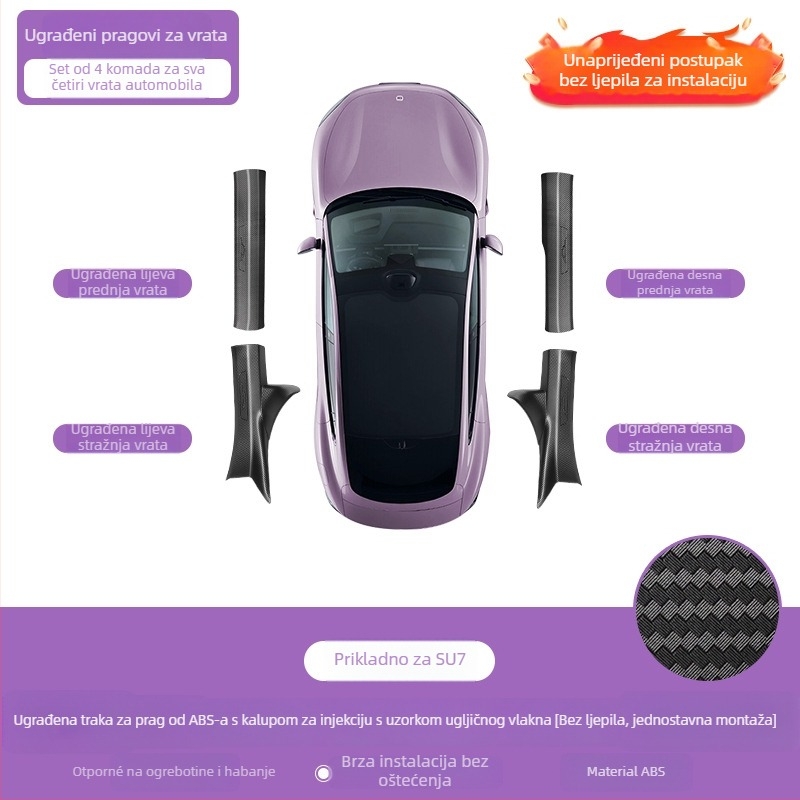 Plastični zaštitni panel praga Xiaomi SU7, karbonski uzorak, protuklizni panel prtljažnika