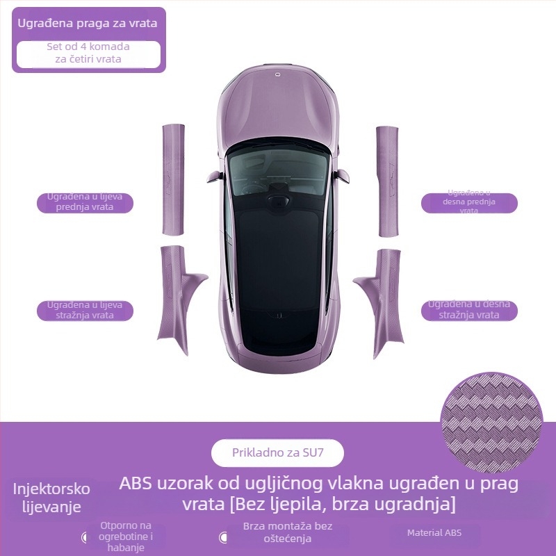Plastični zaštitni panel praga Xiaomi SU7, karbonski uzorak, protuklizni panel prtljažnika