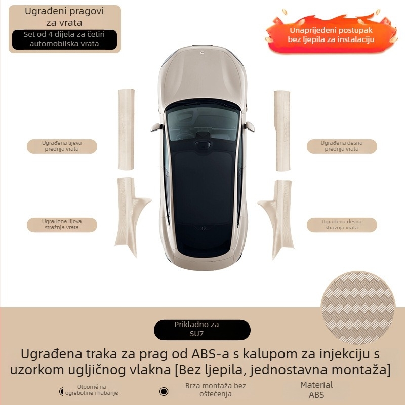 Plastični zaštitni panel praga Xiaomi SU7, karbonski uzorak, protuklizni panel prtljažnika