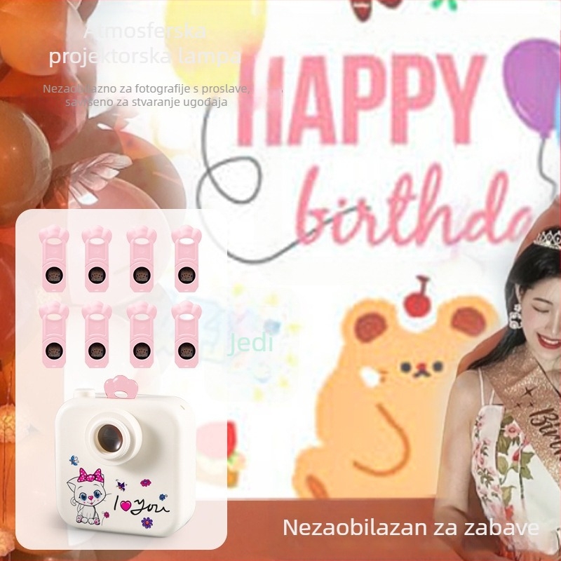 LED projektor-igračka za rođendan: pozadina za fotografije, dekorativna atmosfera i postavljanje scena, za uzrast 15–35