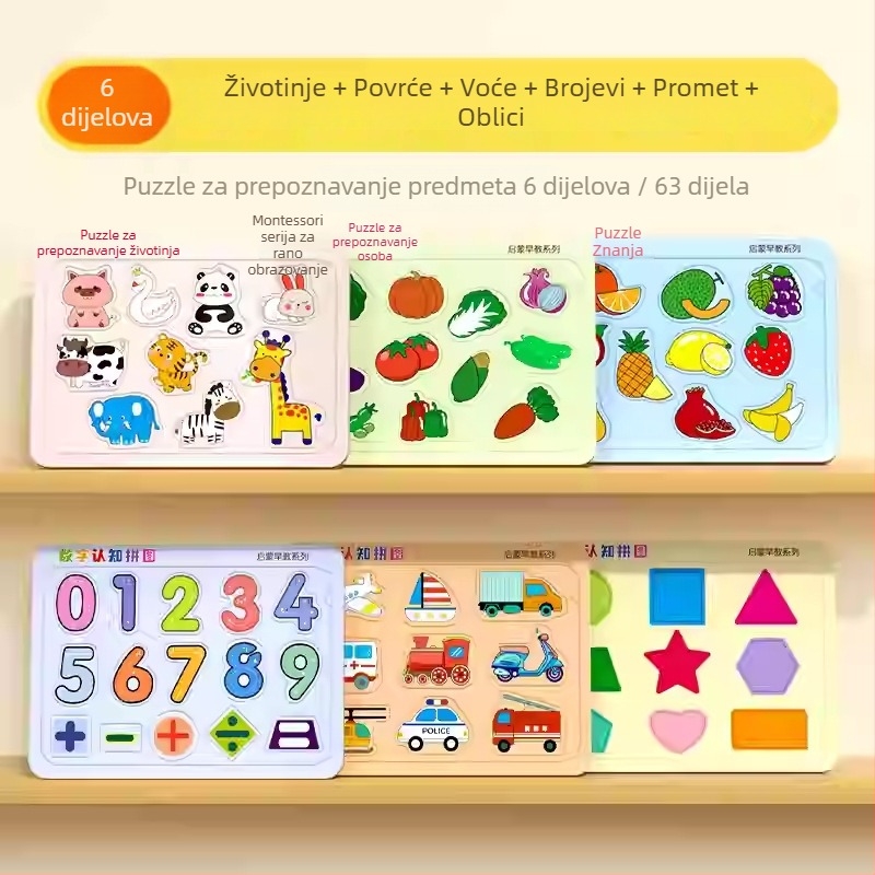 Dječji plosati puzzle za pismenost — materijal: papir; pogodno za djecu 4–6 godina; pakiranje: šarena kutija; kategorija: dijagramske sheme i ploče