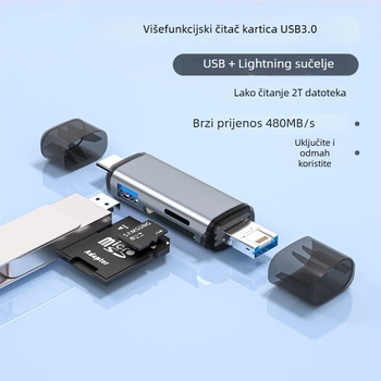USB 3.0 čitač kartica s dva utora, preklopni dizajn, SDHC podrška, kompatibilan s Type-C uređajima