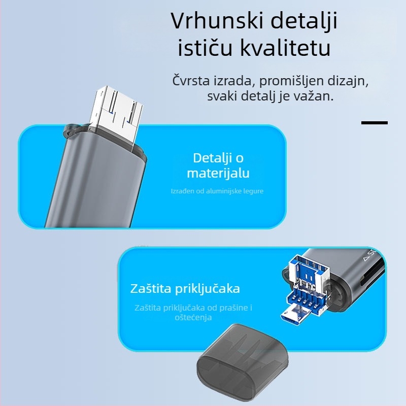 USB 3.0 čitač kartica s dva utora, preklopni dizajn, SDHC podrška, kompatibilan s Type-C uređajima
