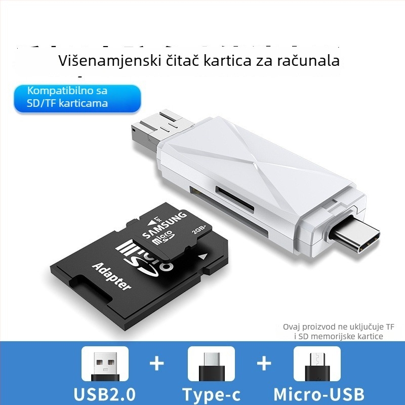 USB 3.0 čitač kartica s dva utora, preklopni dizajn, SDHC podrška, kompatibilan s Type-C uređajima