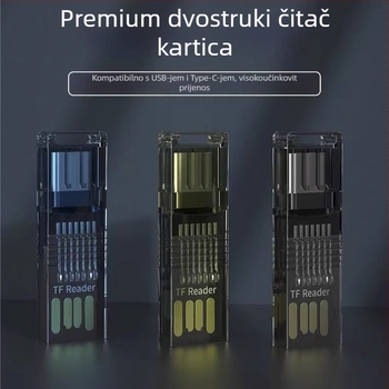 Čitač kartica s dvostrukom glavom OTG USB-C/USB (Sučelje Type-C/USB, Podrška TF karticama, Plastično kućište, 3 g)