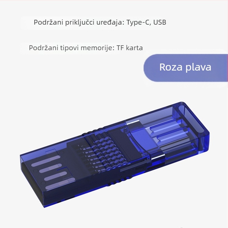 Čitač kartica s dvostrukom glavom OTG USB-C/USB (Sučelje Type-C/USB, Podrška TF karticama, Plastično kućište, 3 g)