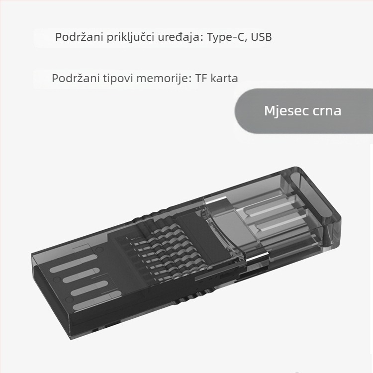 Čitač kartica s dvostrukom glavom OTG USB-C/USB (Sučelje Type-C/USB, Podrška TF karticama, Plastično kućište, 3 g)