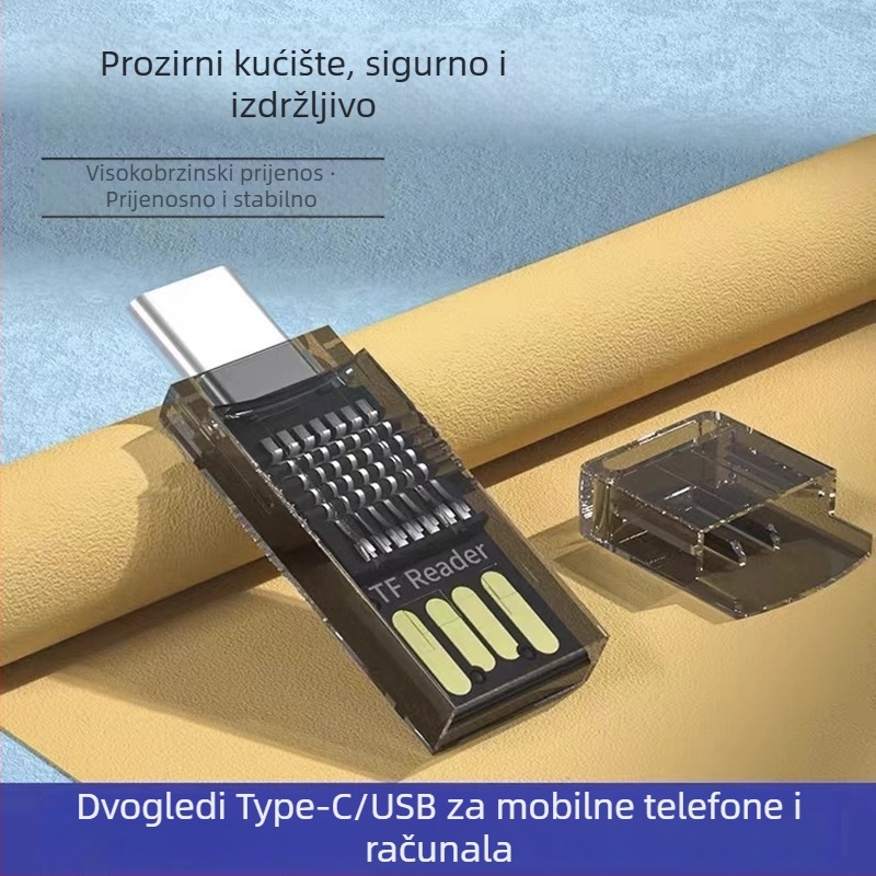 Čitač kartica s dvostrukom glavom OTG USB-C/USB (Sučelje Type-C/USB, Podrška TF karticama, Plastično kućište, 3 g)