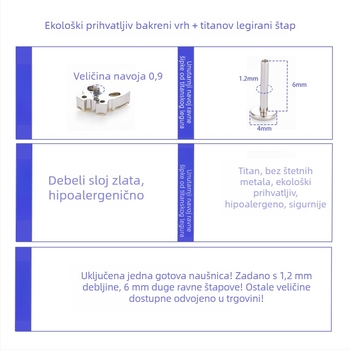 Naušnica za uho od G23 titanijske legure, srcolik oblik s privjeskom četverostrane zvijezde, unutarnji navoj, pozlaćeni završetak