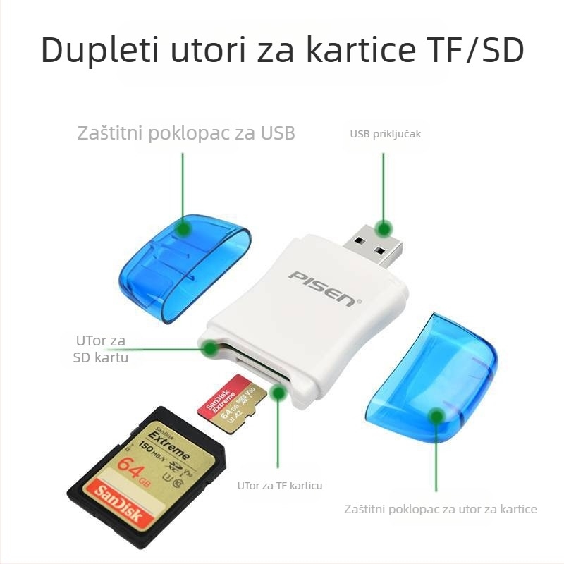 2-u-1 USB 2.0 čitač SD/TF kartica, vanjski, ABS plastika