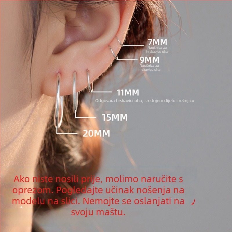 S999 čisto srebro – zavijene kružne naušnice, minimalističkog stila, unisex