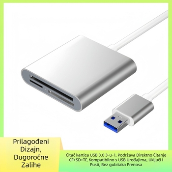 USB 3.0 čitač kartica, 3-u-1, aluminijska legura, podržava CF/SD/TF kartice, vanjska instalacija, model HZ-C003
