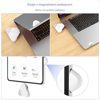 Troje u jedan magnetski čitač kartica za Apple Type-C i USB računala, Android tablete, SD/TF kartice (OTG) – Model C23, USB 2.0, vanjska instalacija