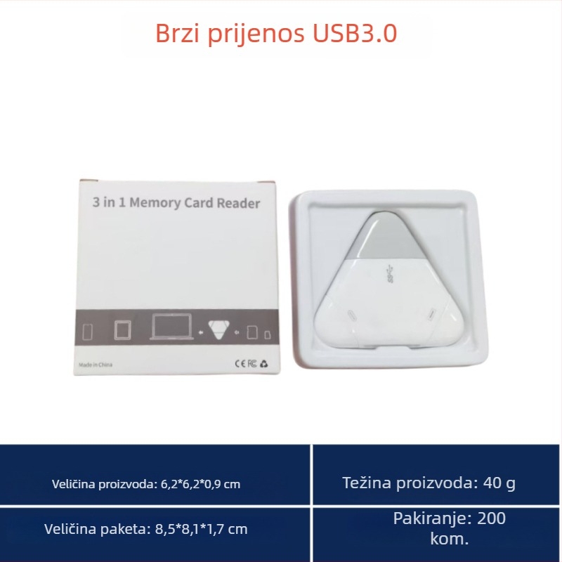 Troje u jedan magnetski čitač kartica za Apple Type-C i USB računala, Android tablete, SD/TF kartice (OTG) – Model C23, USB 2.0, vanjska instalacija