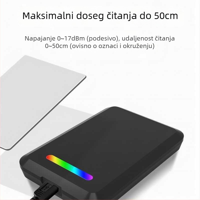 CF601 Stolni RFID čitač/izdavatelj kartica — bezkontaktno, ISO18000-6C (EPC GEN2), 860–960 MHz, domet čitanja 0–50 cm, vrijeme čitanja 0,01 s, s SDK-om i demonstracijskim softverom