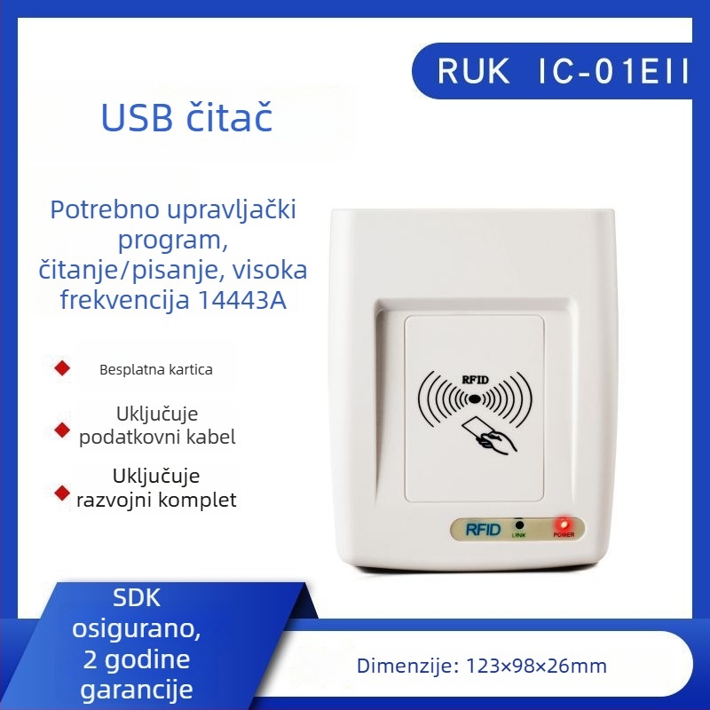 IC-01EII USB NFC Čitač i pisac kartica NTAG213/NTAG215/NTAG216 | 13,56 MHz | Domet čitanja 1-8 cm