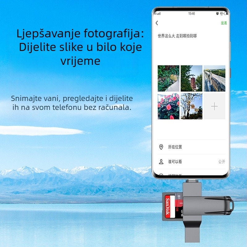 5-u-1 USB-C čitač kartica, USB 3.0 OTG, SD/TF podrška, kućište od cinkovog legura
