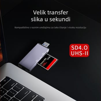 CF/SD/TF trostruki pretvarač kartica — aluminijska legura USB-C vanjski čitač kartica za DSLR, kameru, MP4, mobitel, tablet i PC