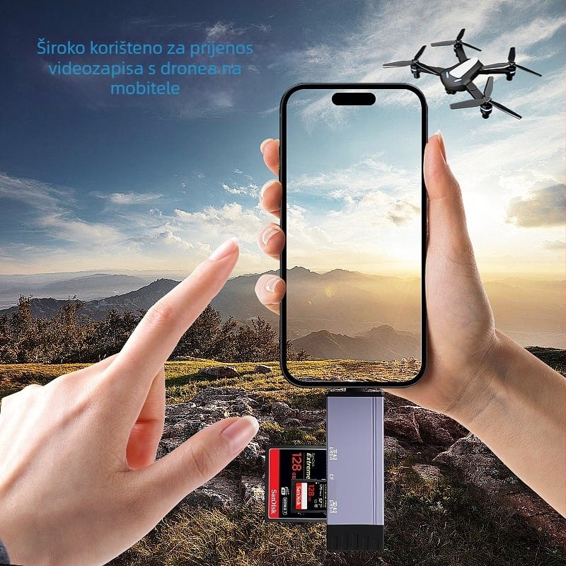 CF/SD/TF trostruki pretvarač kartica — aluminijska legura USB-C vanjski čitač kartica za DSLR, kameru, MP4, mobitel, tablet i PC