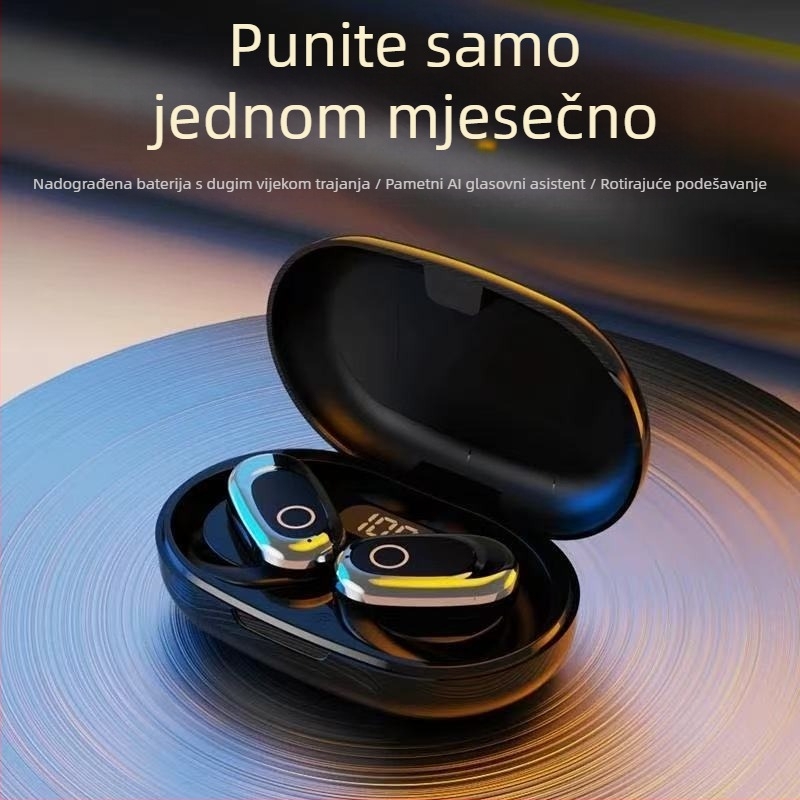 Bežične sportske slušalice s otvorenim dizajnom – Bluetooth 5.49, doseg 10 m, trajanje baterije 4–8 sati, stereo s glasovnim upravljanjem i digitalnim zaslonom, vodootporne