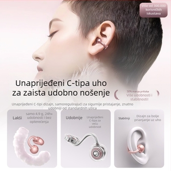 Bežične klips slušalice za uho Bluetooth 5.0, domet 10 m, trajanje baterije 4–8 h, multipoint povezivanje