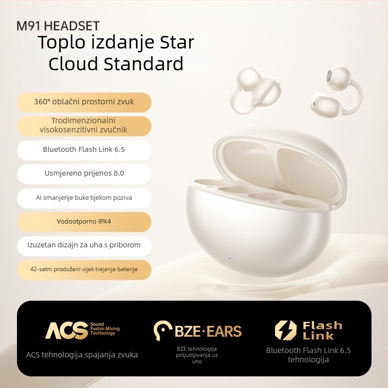 Bežične klips slušalice za uho Bluetooth 5.0, domet 10 m, trajanje baterije 4–8 h, multipoint povezivanje