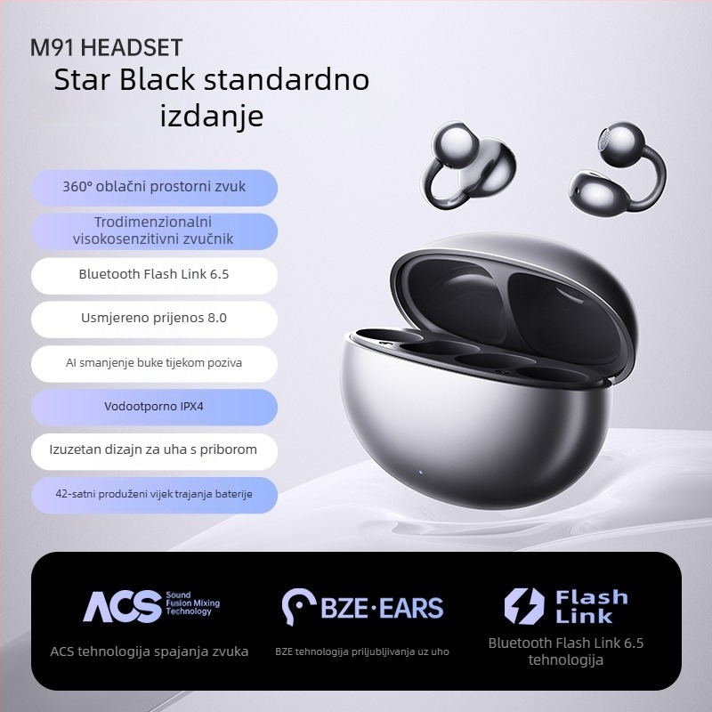 Bežične klips slušalice za uho Bluetooth 5.0, domet 10 m, trajanje baterije 4–8 h, multipoint povezivanje