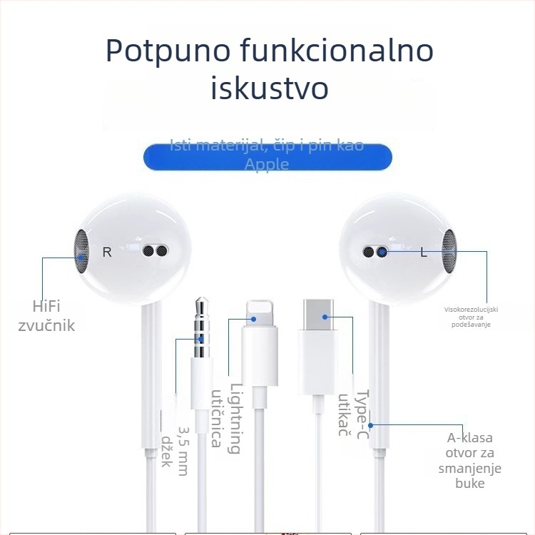 Bone Quality 008 Žične in-ear slušalice, 1,2 m kabel, kompatibilno s iOS