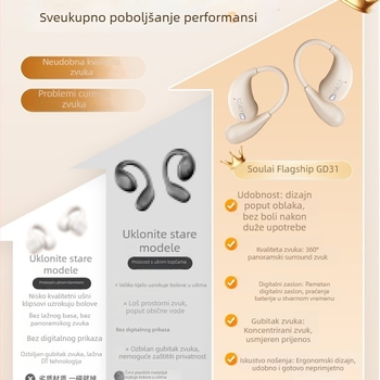 Soaiy GD31 bežične slušalice s kostnom kondukcijom, otvoren dizajn za uho, Bluetooth, stereo zvuk na obje strane, autonomia baterije do 4 sata